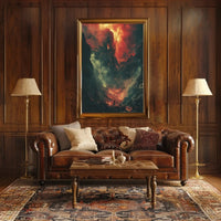 Epic Battlescape: Dramatic Fiery Landscape Futuristic Sci-Fi Poster PosterGoat