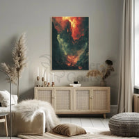 Epic Battlescape: Dramatic Fiery Landscape Futuristic Sci-Fi Poster PosterGoat