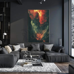 Epic Battlescape: Dramatic Fiery Landscape Futuristic Sci-Fi Poster PosterGoat