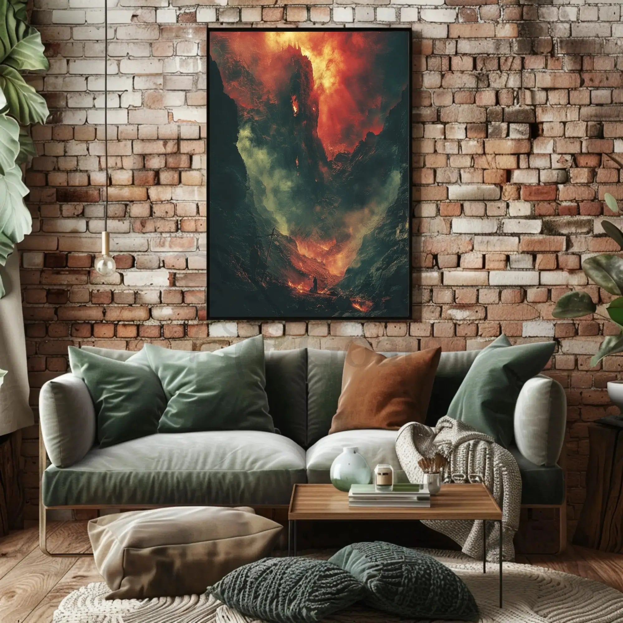 Epic Battlescape: Dramatic Fiery Landscape Futuristic Sci-Fi Poster PosterGoat