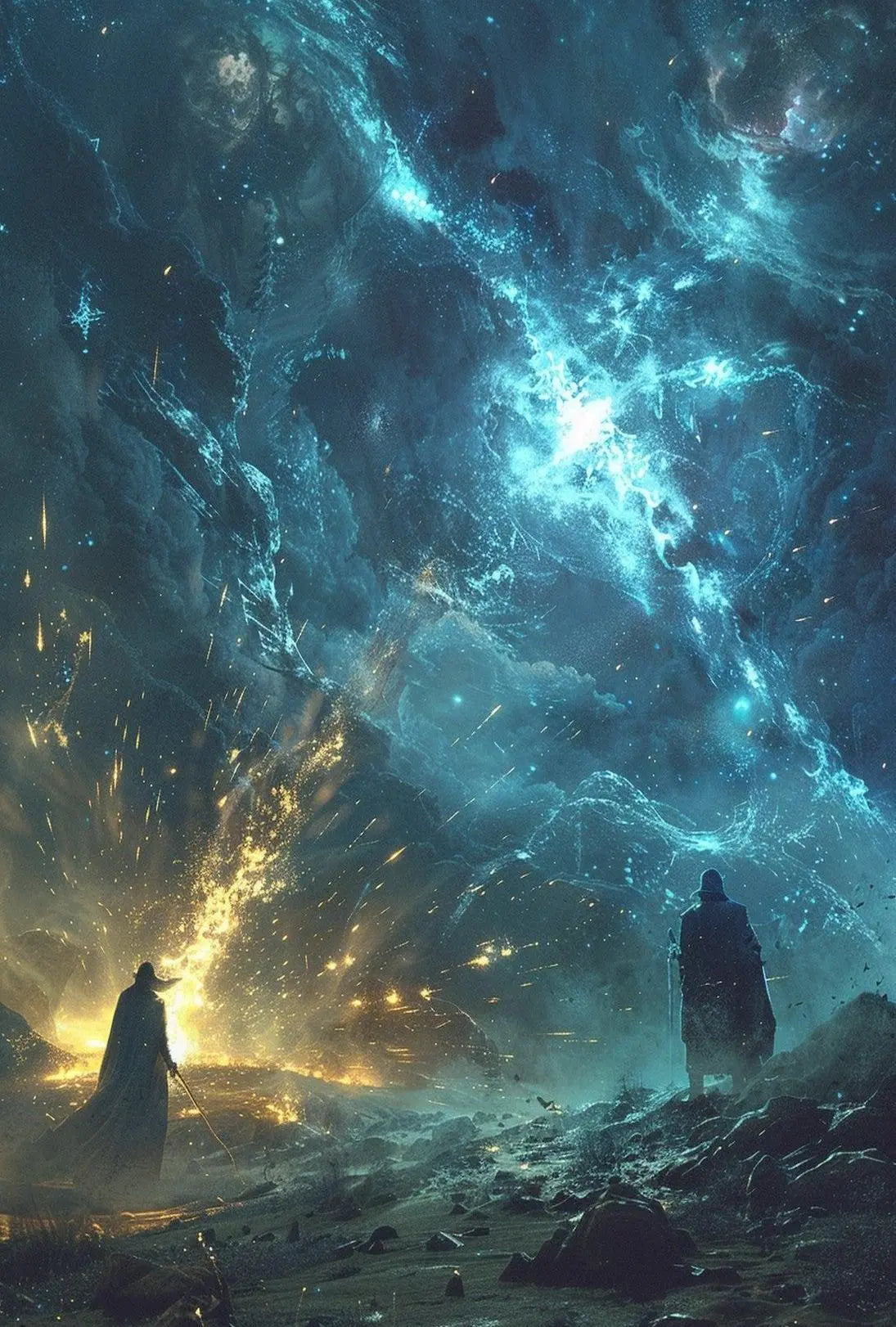 Epic Cosmic Confrontation: Mystical Fantasy Futuristic Sci-Fi Poster PosterGoat