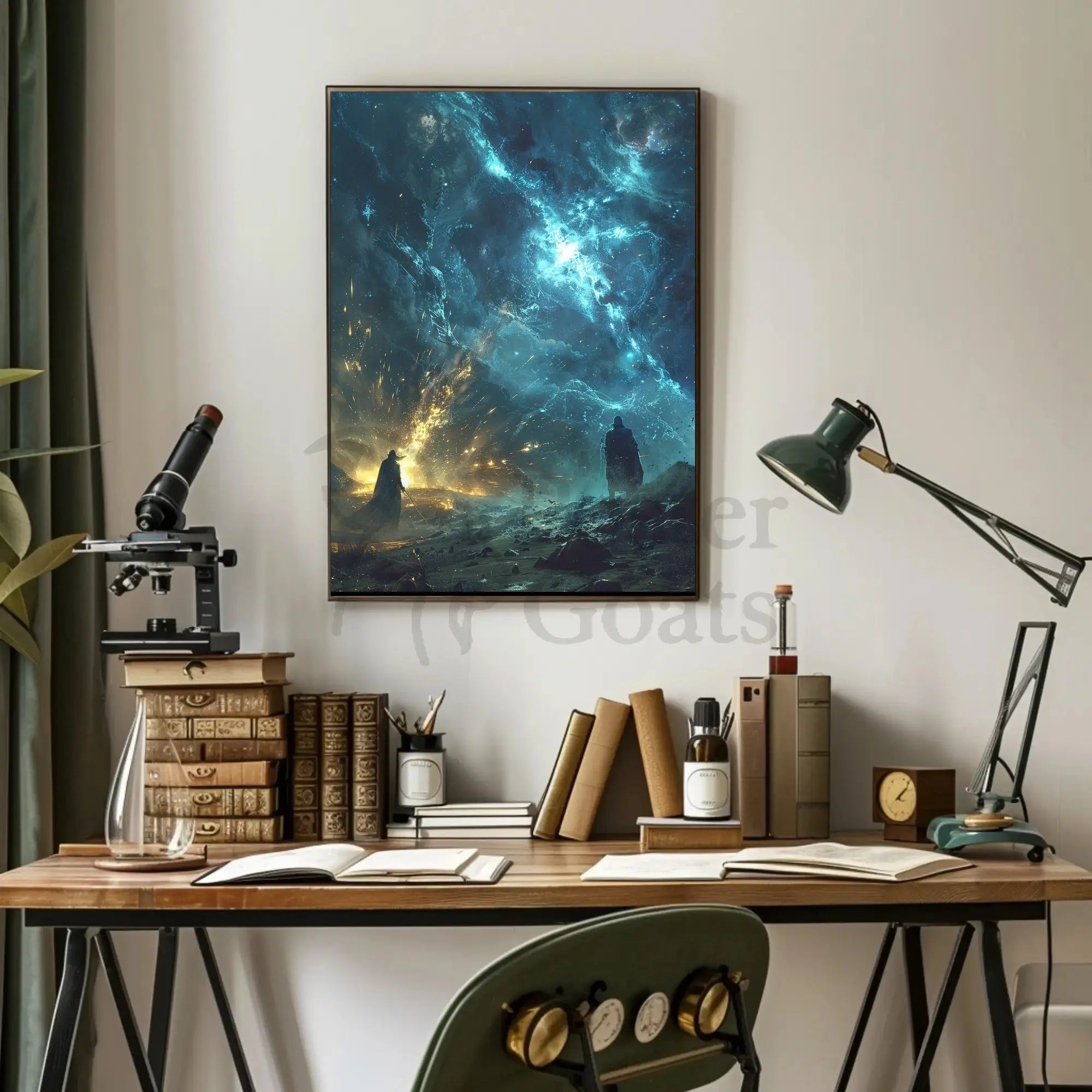 Epic Cosmic Confrontation: Mystical Fantasy Futuristic Sci-Fi Poster PosterGoat