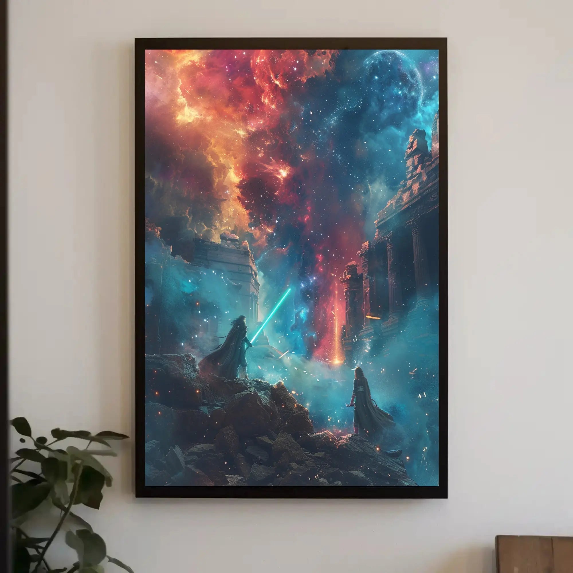 Epic Cosmic Duel: Futuristic Sci-Fi Poster PosterGoat