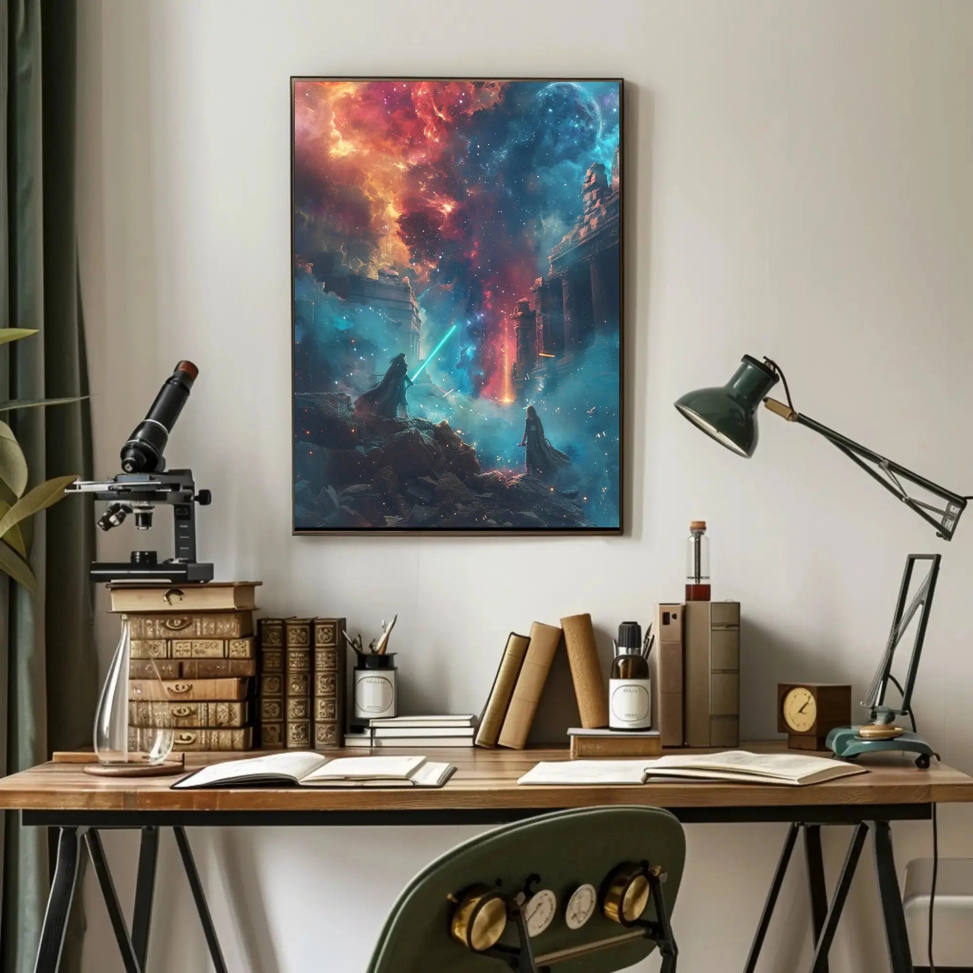 Epic Cosmic Duel: Futuristic Sci-Fi Poster PosterGoat
