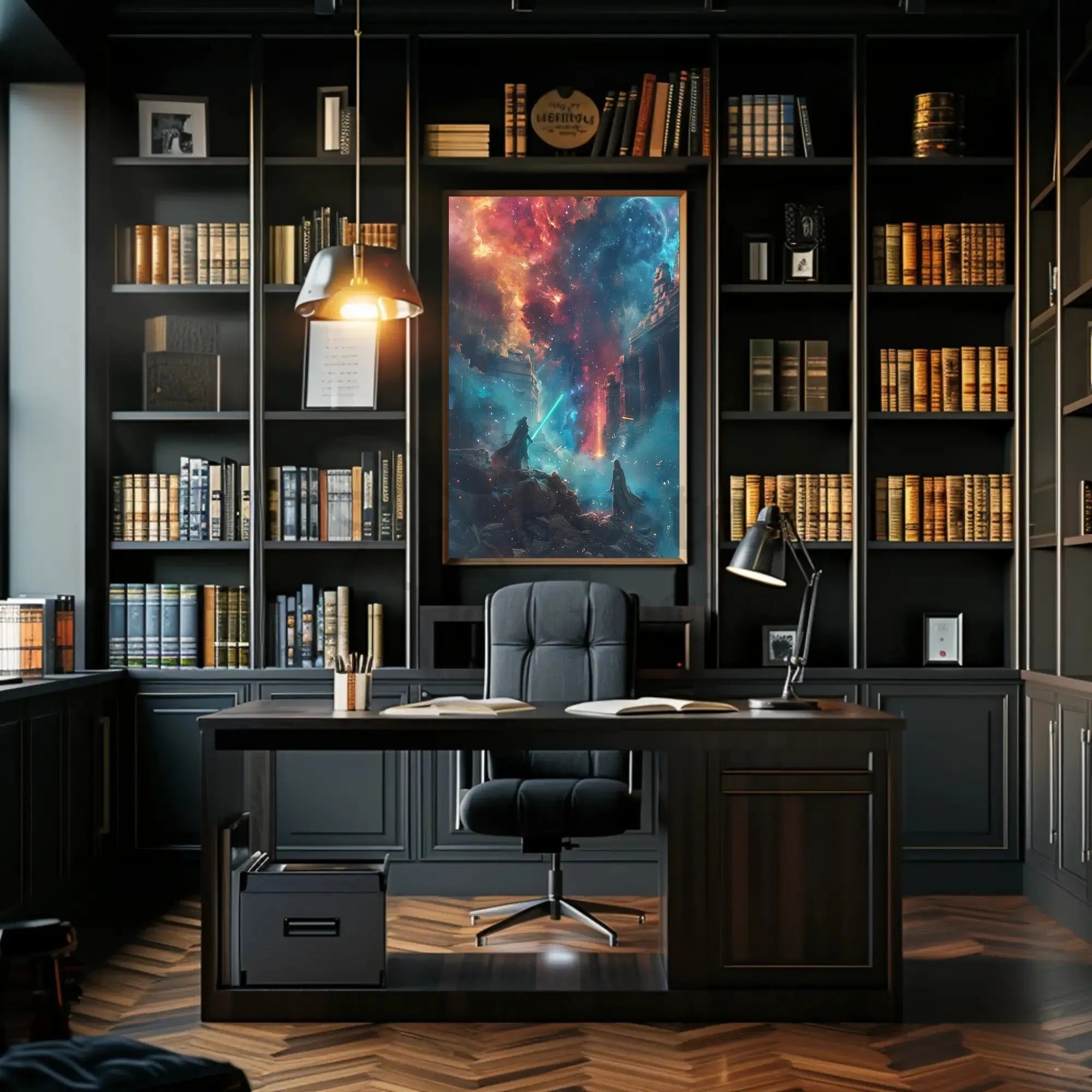 Epic Cosmic Duel: Futuristic Sci-Fi Poster PosterGoat