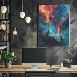 Epic Cosmic Duel: Futuristic Sci-Fi Poster PosterGoat