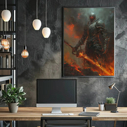 Epic Dark Fantasy Warrior: Fire and Fury Poster PosterGoat