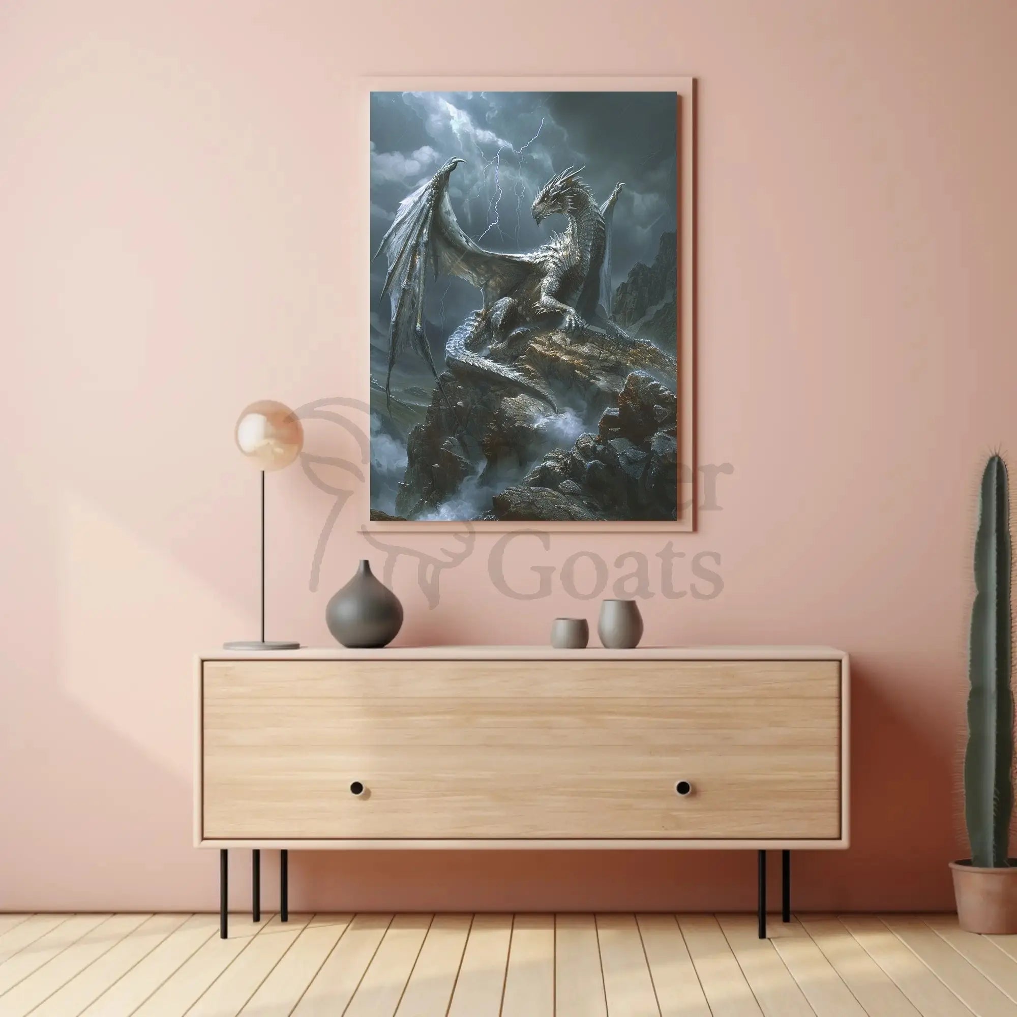 Epic Dragon on Rocky Outcrop Fantasy Art Poster PosterGoat