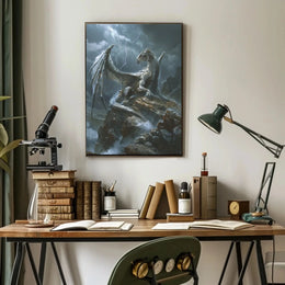 Epic Dragon on Rocky Outcrop Fantasy Art Poster PosterGoat