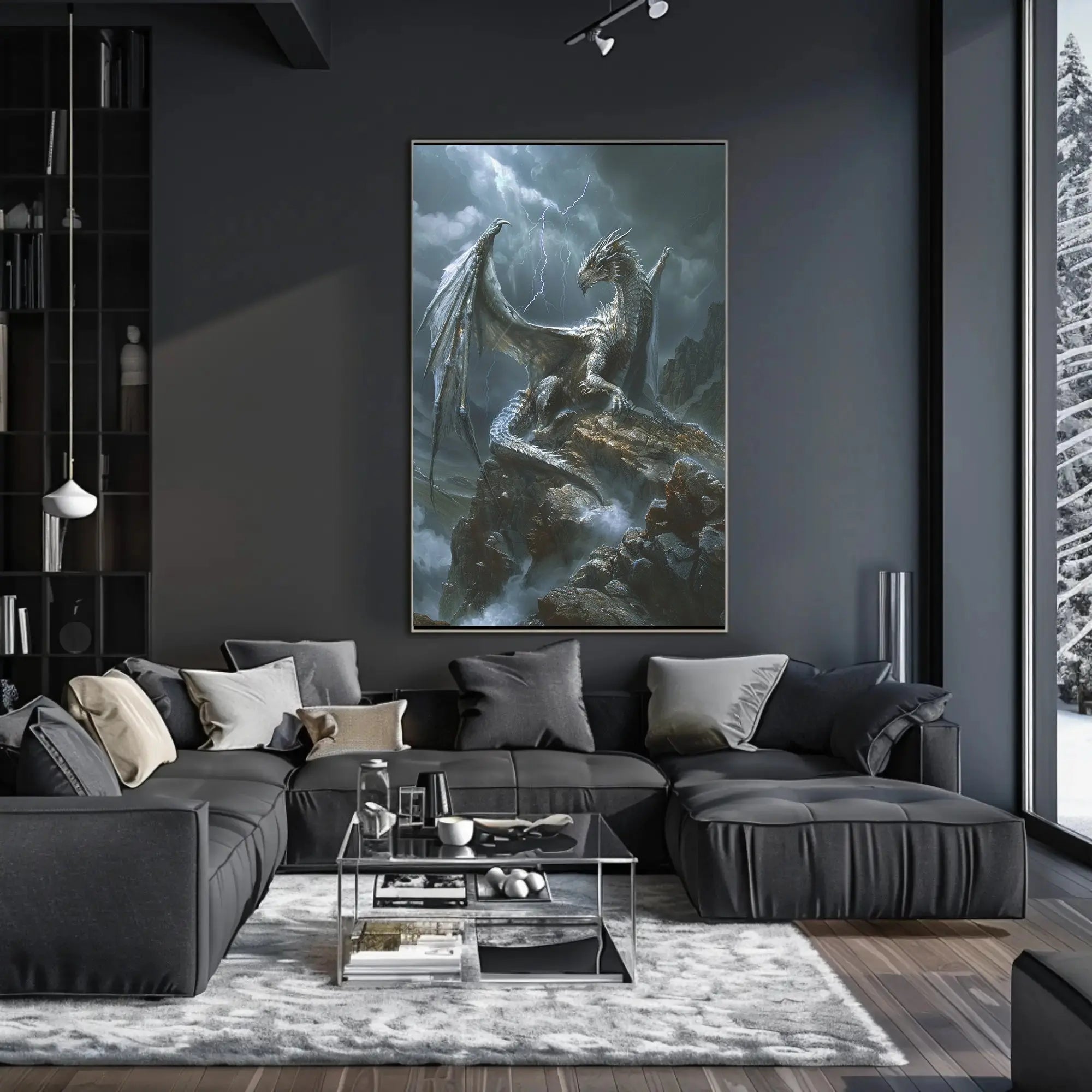 Epic Dragon on Rocky Outcrop Fantasy Art Poster PosterGoat