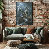 Epic Dragon on Rocky Outcrop Fantasy Art Poster PosterGoat