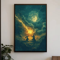 Epic Fantasy Duel in Mystical Landscape Futuristic Sci-Fi Poster PosterGoat