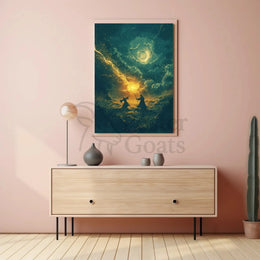 Epic Fantasy Duel in Mystical Landscape Futuristic Sci-Fi Poster PosterGoat