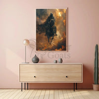 Epic Fantasy Rider Scene in Fiery Chaos Poster PosterGoat