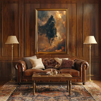 Epic Fantasy Rider Scene in Fiery Chaos Poster PosterGoat