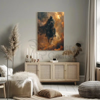Epic Fantasy Rider Scene in Fiery Chaos Poster PosterGoat