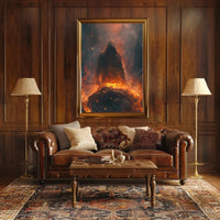 Epic Hero Silhouette in Fiery Setting - Dark Fantasy Poster PosterGoat
