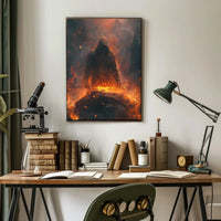 Epic Hero Silhouette in Fiery Setting - Dark Fantasy Poster PosterGoat