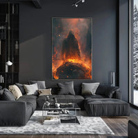 Epic Hero Silhouette in Fiery Setting - Dark Fantasy Poster PosterGoat