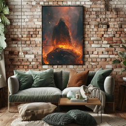 Epic Hero Silhouette in Fiery Setting - Dark Fantasy Poster PosterGoat