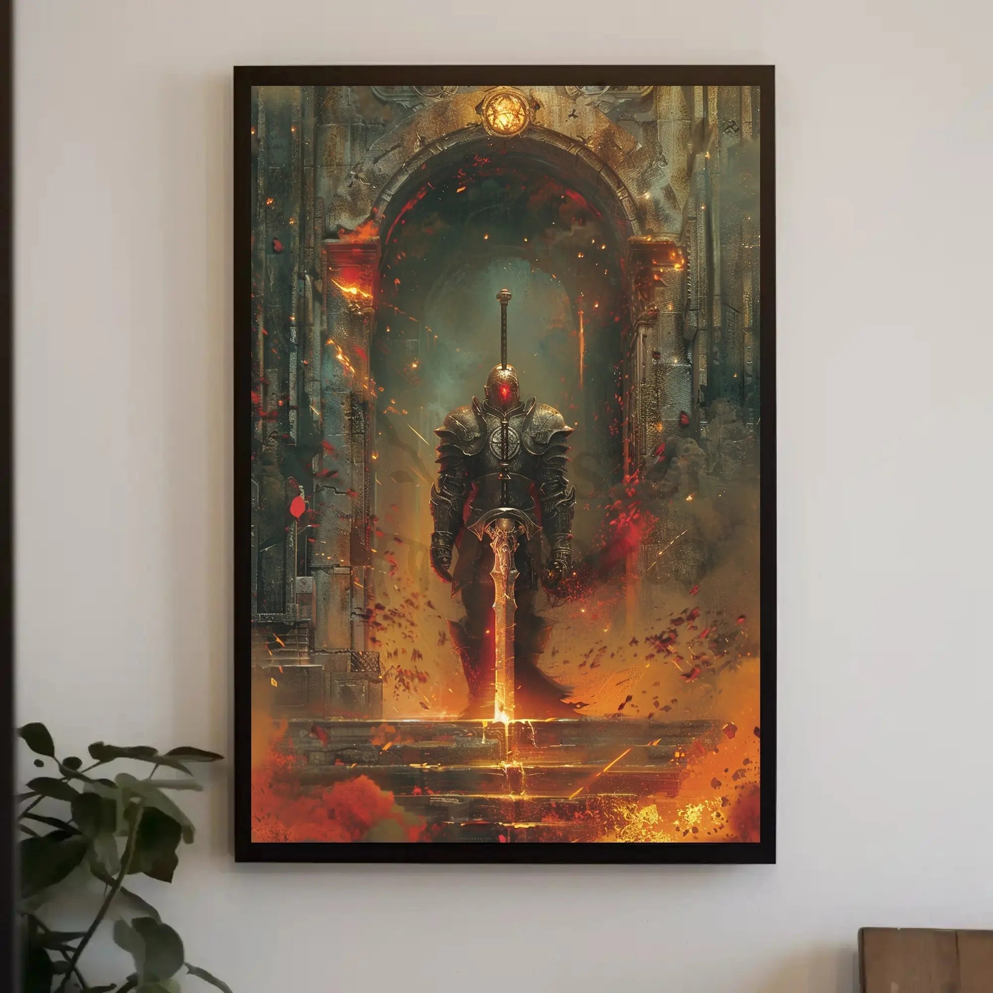 Epic Knight in Ruins Fantasy Medieval Artistic Poster PosterGoat