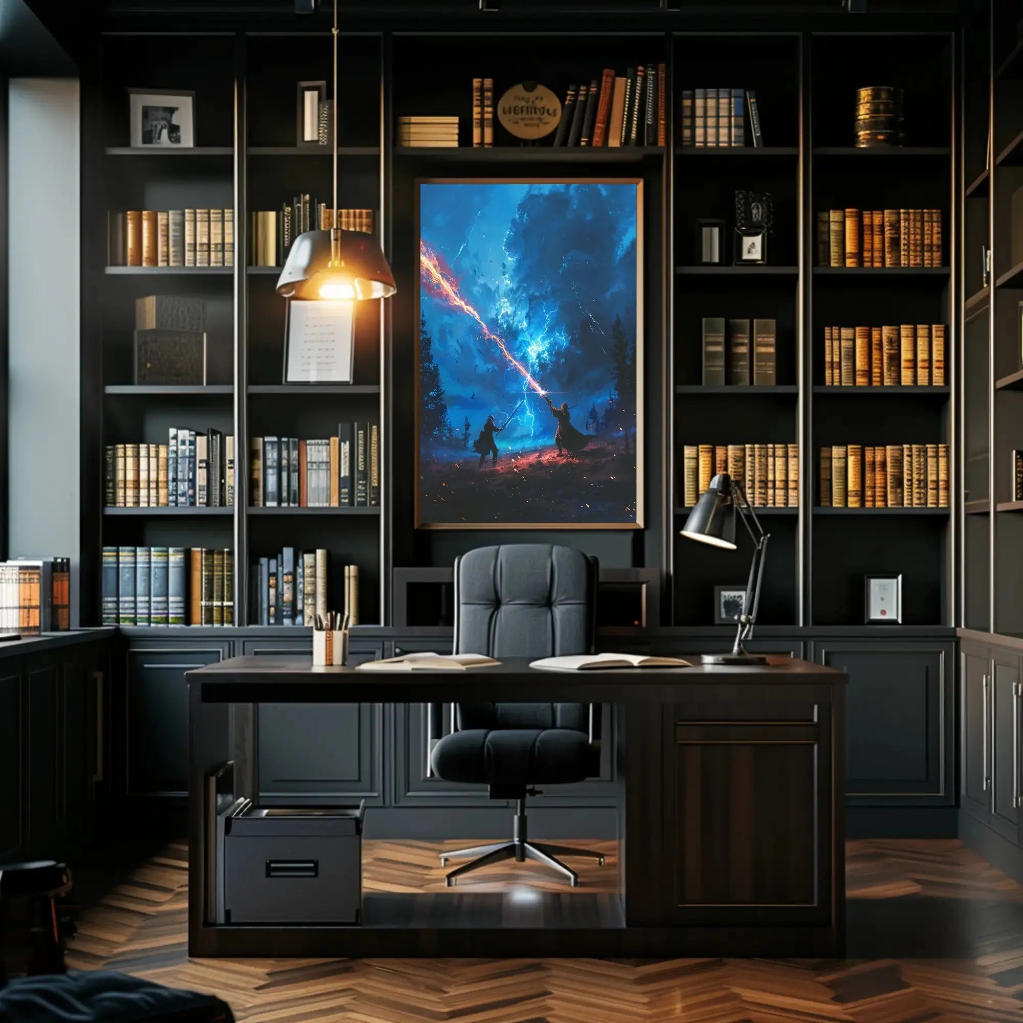 Epic Magical Duel in a Mystical Fantasy Poster PosterGoat