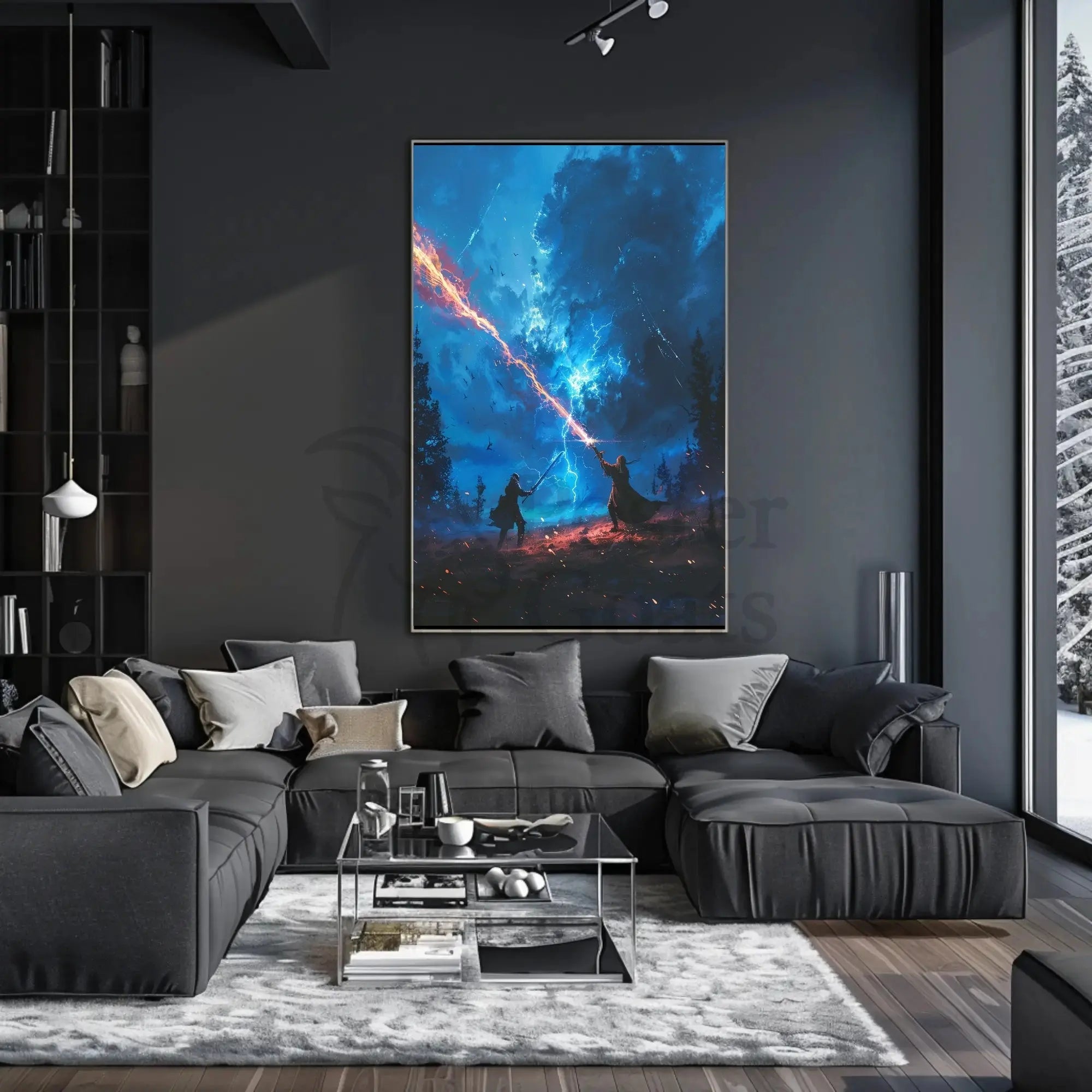 Epic Magical Duel in a Mystical Fantasy Poster PosterGoat