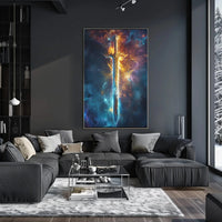 Epic Sword in Cosmic Adventure Fantasy Art Poster PosterGoat