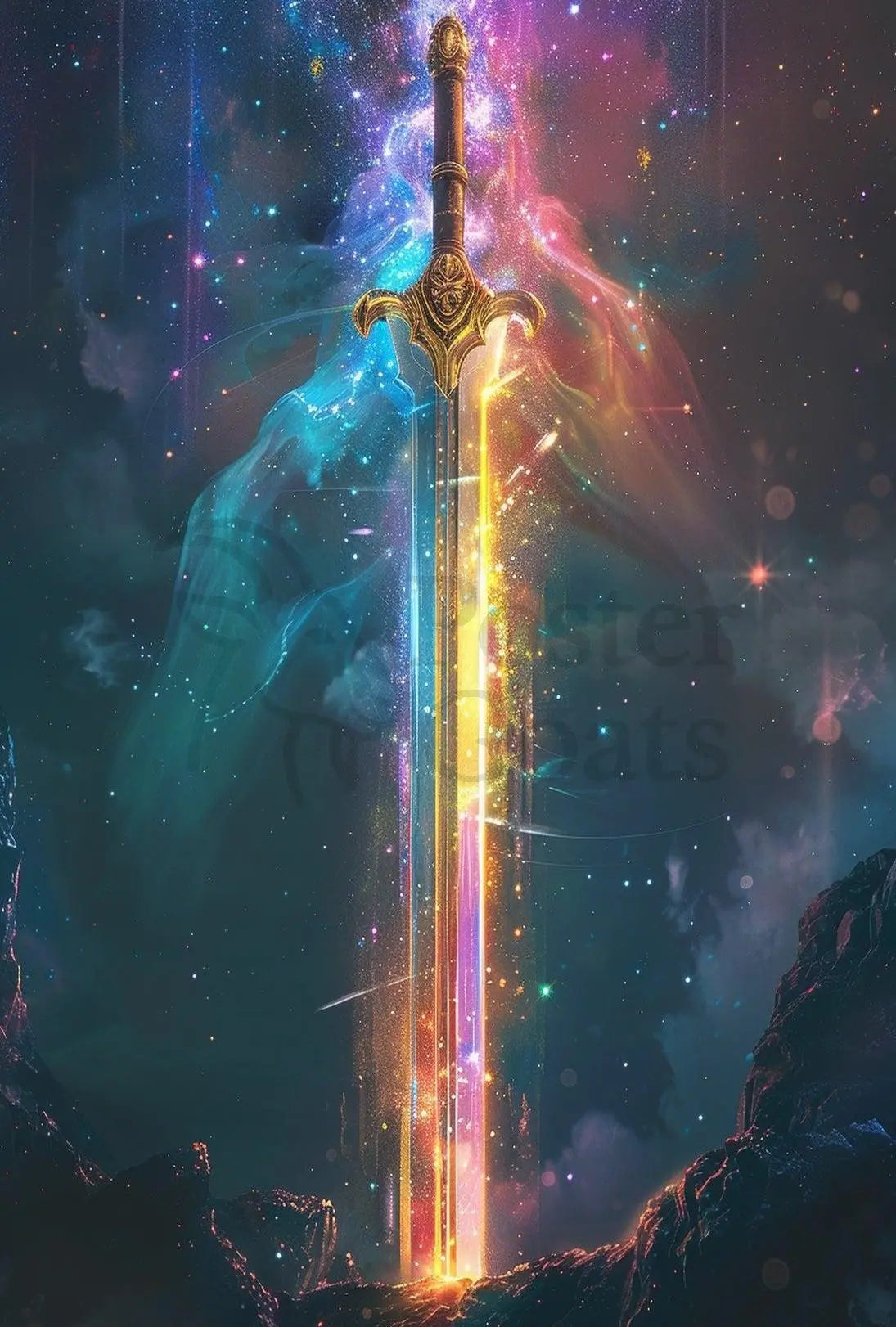 Epic Sword in Cosmic Fantasy Futuristic Sci-Fi Poster PosterGoat