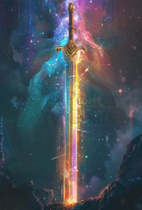 Epic Sword in Cosmic Fantasy Futuristic Sci-Fi Poster PosterGoat