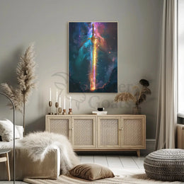 Epic Sword in Cosmic Fantasy Futuristic Sci-Fi Poster PosterGoat