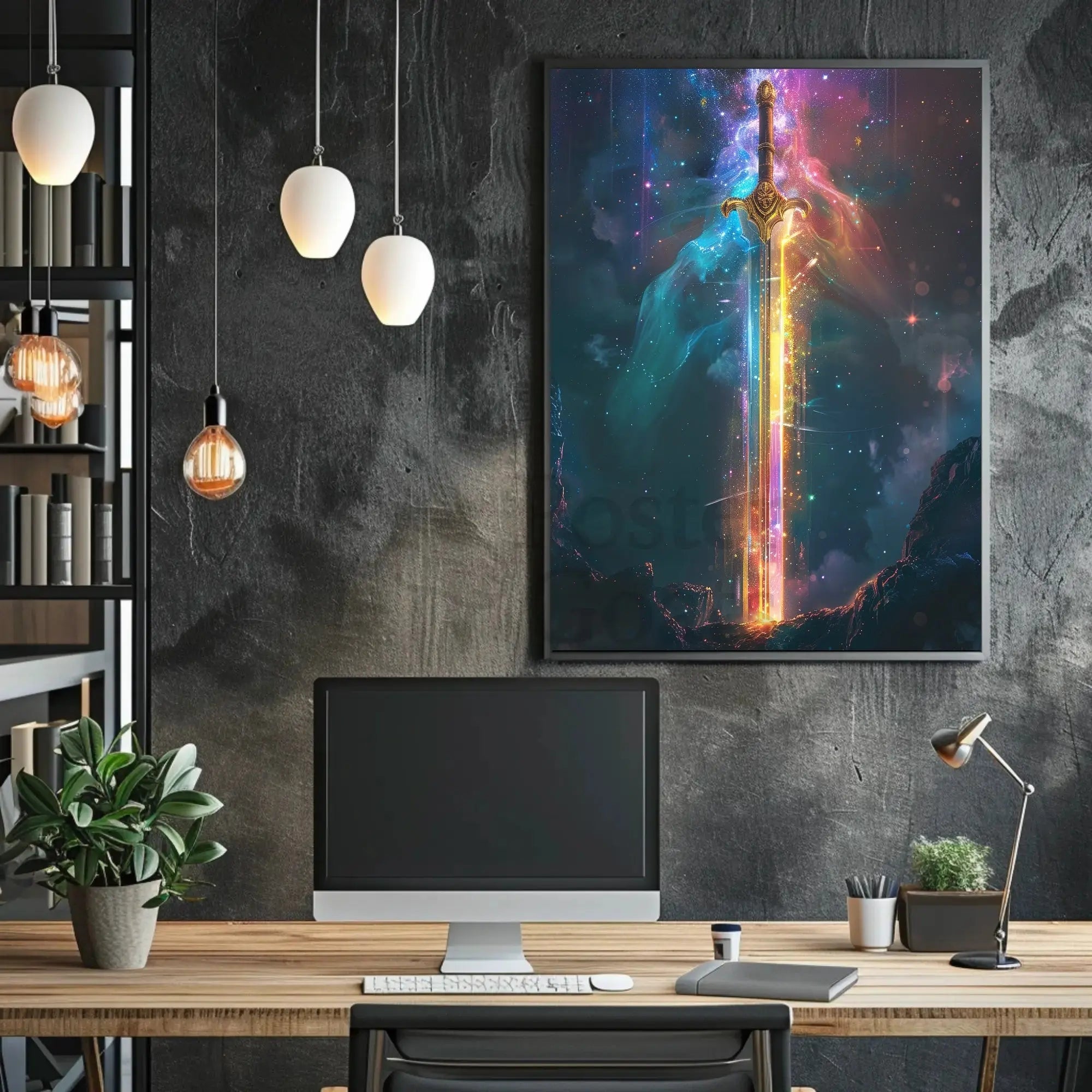 Epic Sword in Cosmic Fantasy Futuristic Sci-Fi Poster PosterGoat