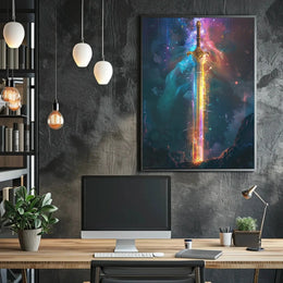 Epic Sword in Cosmic Fantasy Futuristic Sci-Fi Poster PosterGoat