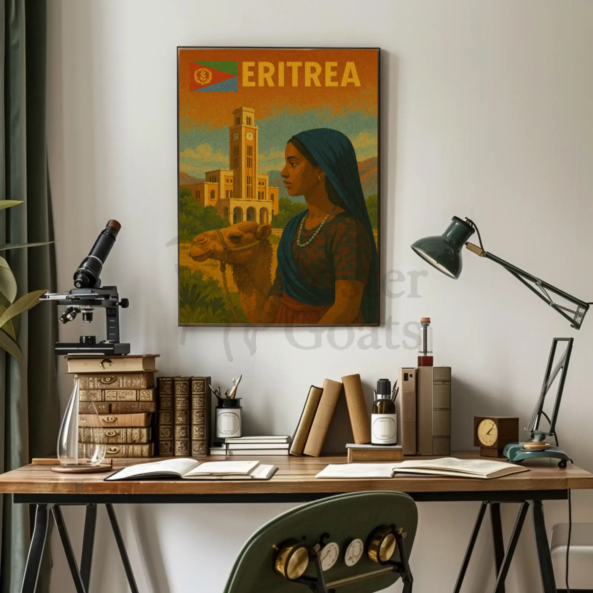 Eritrean Cultural Heritage Camel Scene Retro Poster PosterGoat