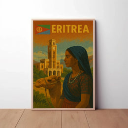 Eritrean Cultural Heritage Camel Scene Retro Poster PosterGoat