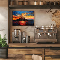 Erupting Volcano Coastal Scene Artistic Poster PosterGoat