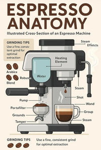 Espresso Machine Anatomy: Modern Coffee Art Poster PosterGoat