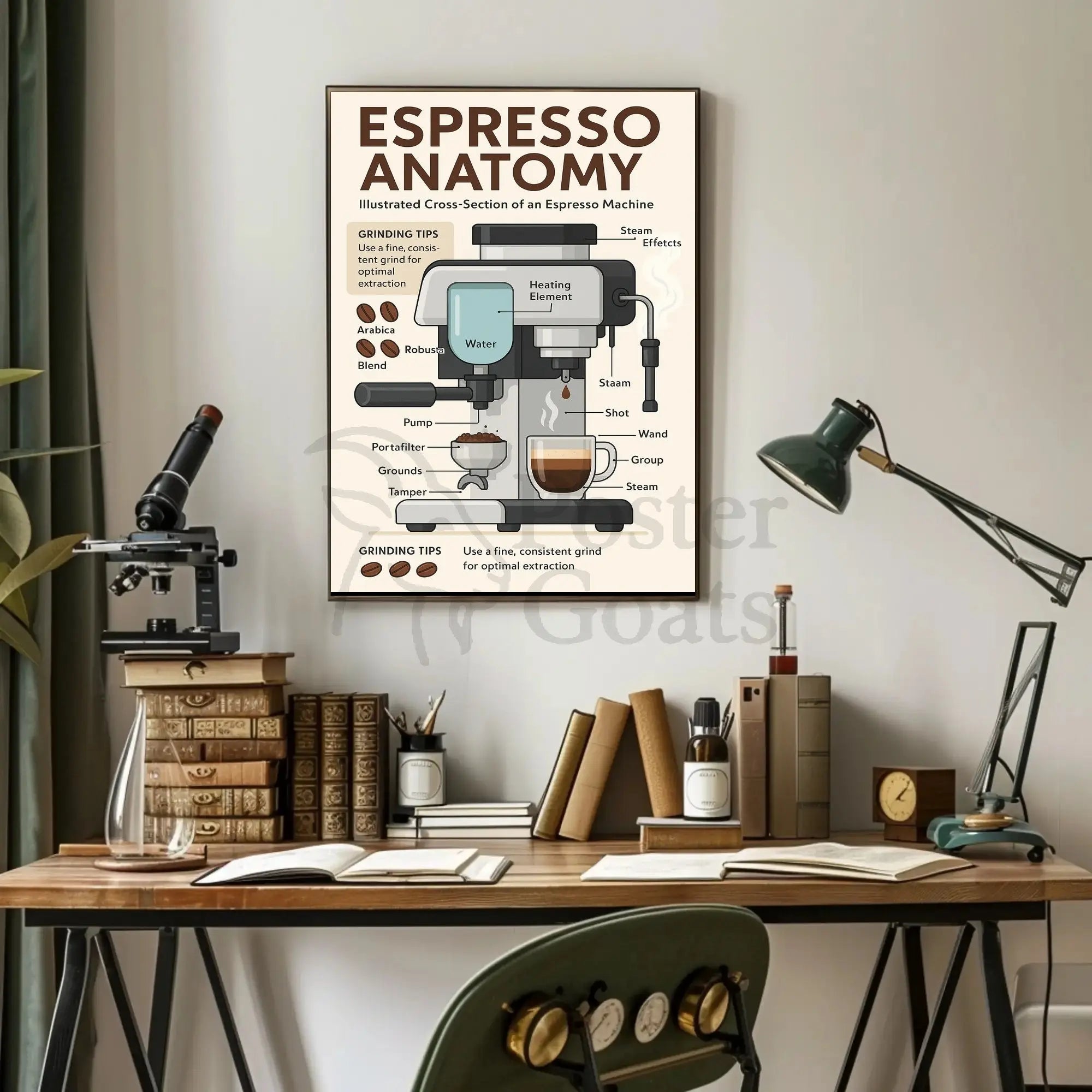Espresso Machine Anatomy: Modern Coffee Art Poster PosterGoat