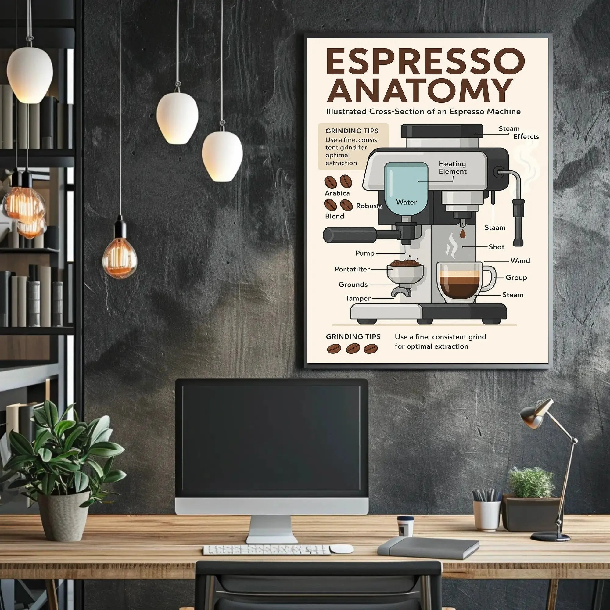 Espresso Machine Anatomy: Modern Coffee Art Poster PosterGoat