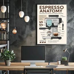 Espresso Machine Anatomy: Modern Coffee Art Poster PosterGoat