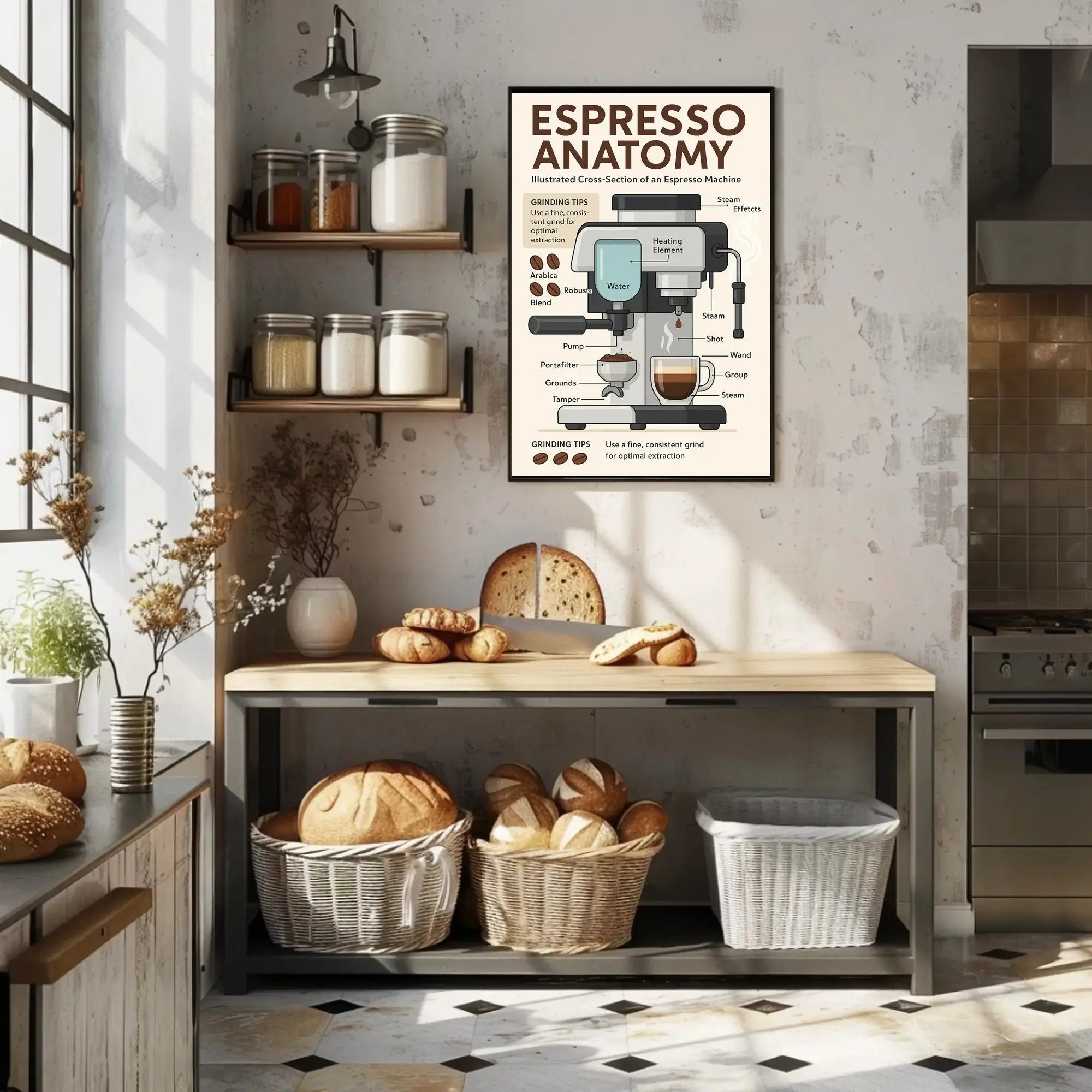Espresso Machine Anatomy: Modern Coffee Art Poster PosterGoat