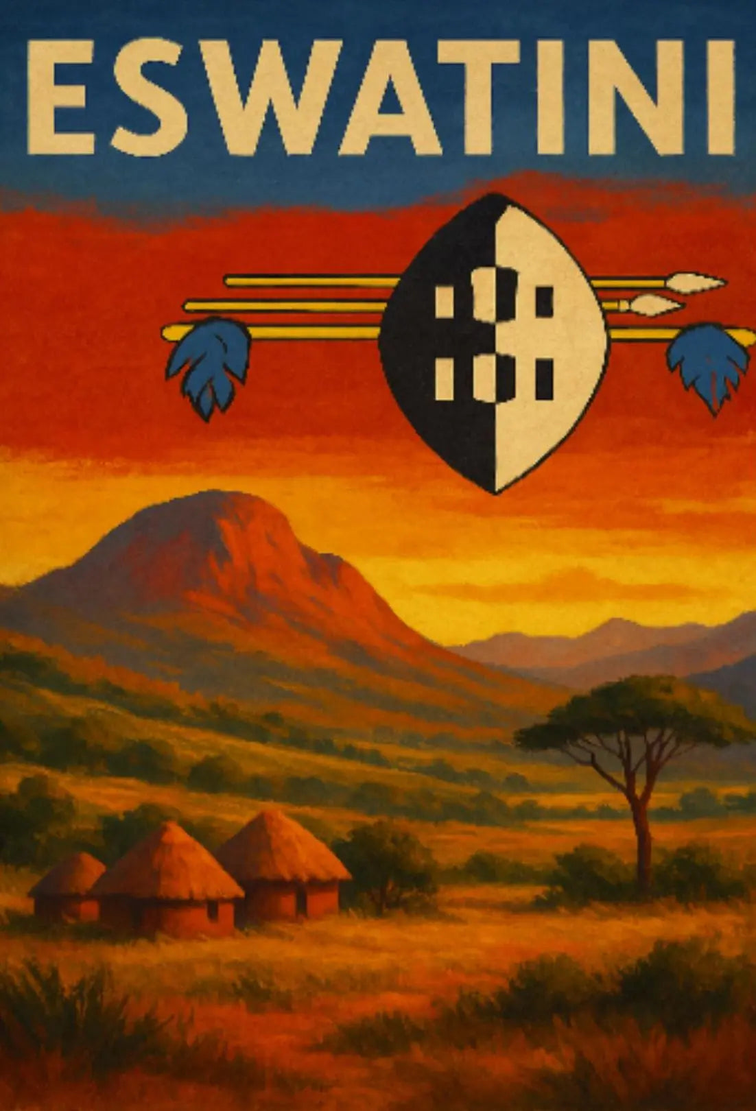 Eswatini Landscape Vintage Travel Poster PosterGoat