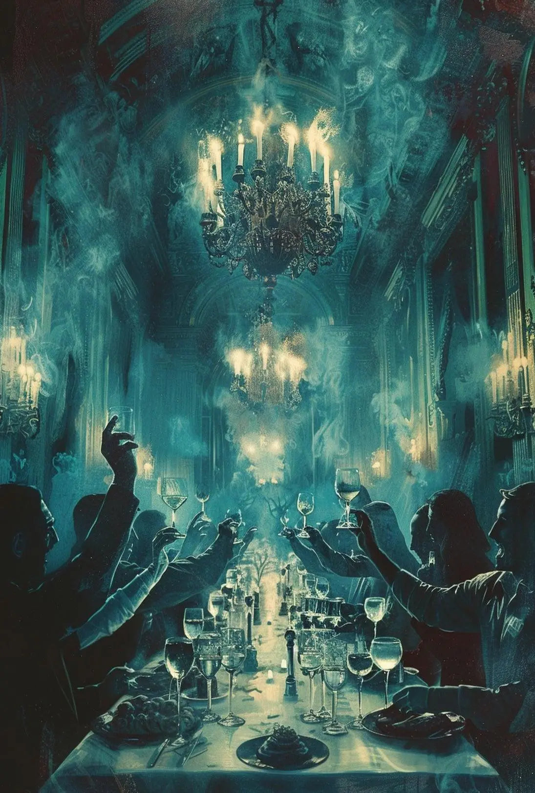 Ethereal Banquet in a Mystical Mansion Artistic Poster PosterGoat