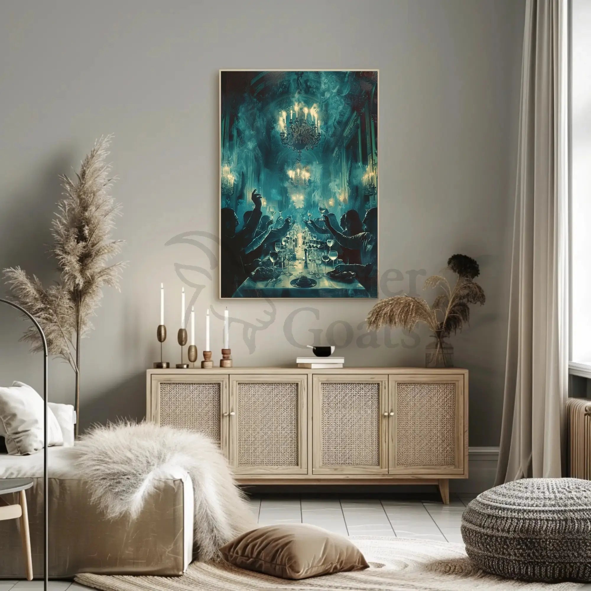 Ethereal Banquet in a Mystical Mansion Artistic Poster PosterGoat