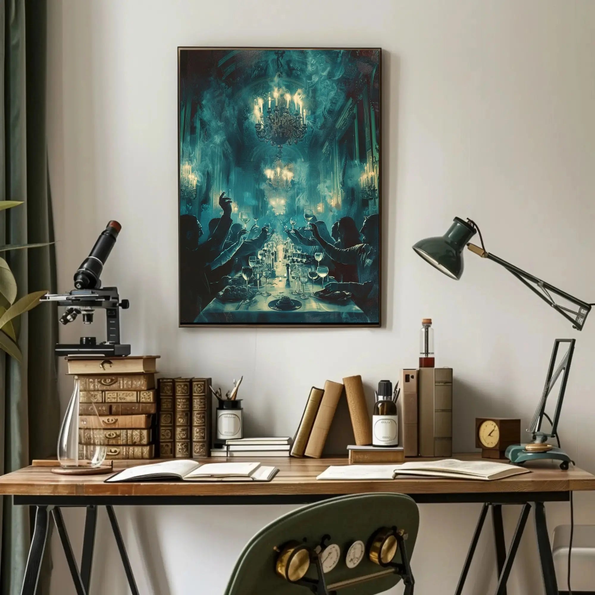 Ethereal Banquet in a Mystical Mansion Artistic Poster PosterGoat