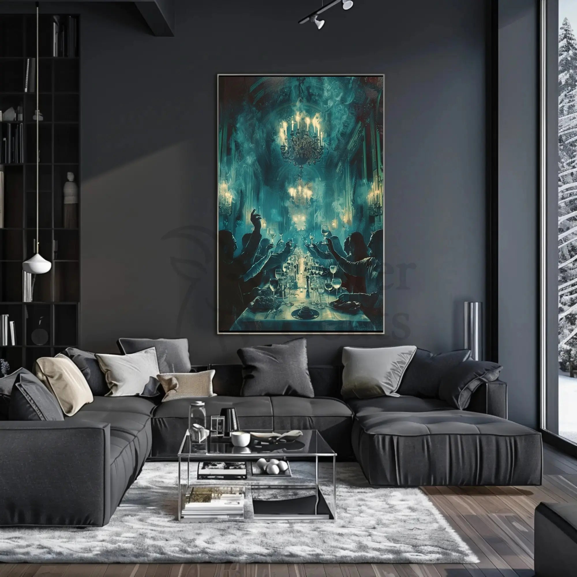 Ethereal Banquet in a Mystical Mansion Artistic Poster PosterGoat
