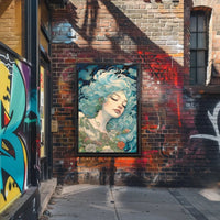 Ethereal Blue-Haired Woman Art Nouveau Fantasy Poster PosterGoat