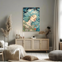 Ethereal Blue-Haired Woman Art Nouveau Fantasy Poster PosterGoat