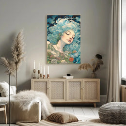 Ethereal Blue-Haired Woman Art Nouveau Fantasy Poster PosterGoat