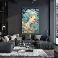 Ethereal Blue-Haired Woman Art Nouveau Fantasy Poster PosterGoat
